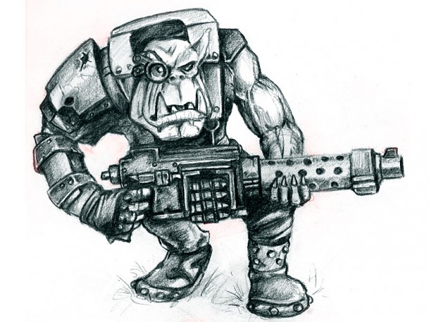 ork boyz wit eavy weapon sketch