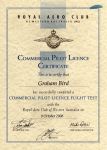 Commercial Pilot License Certificate