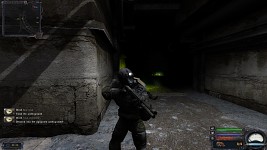Behind him