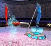 Liquid form hero about to capture the flag