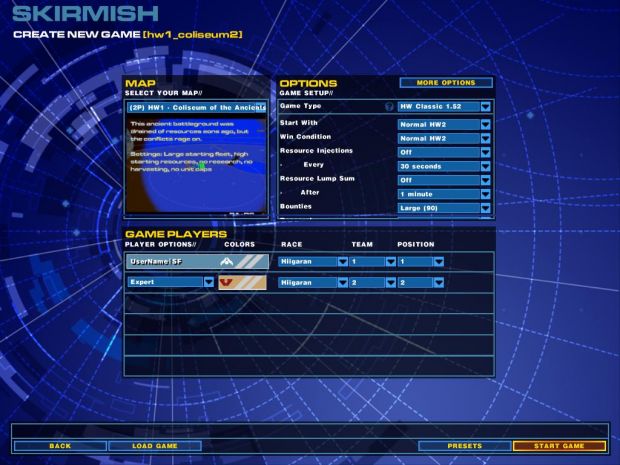 Setup screen for version 1.52.