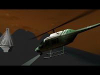 A helicopter approaches the bridge