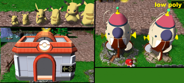 Pikachu, Pokemon Center, and Pikmin Rocket (Models)