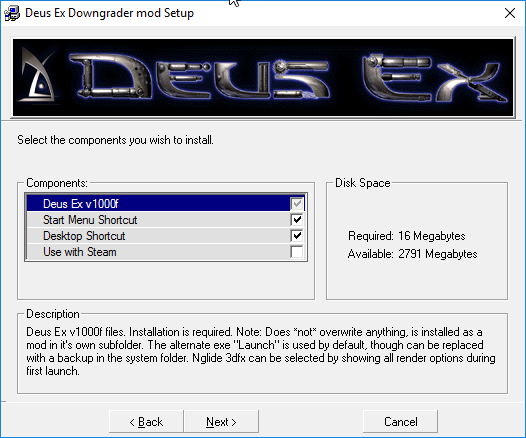 Deus Ex Downgrader mod Version 1000f (Press Beta) Installer