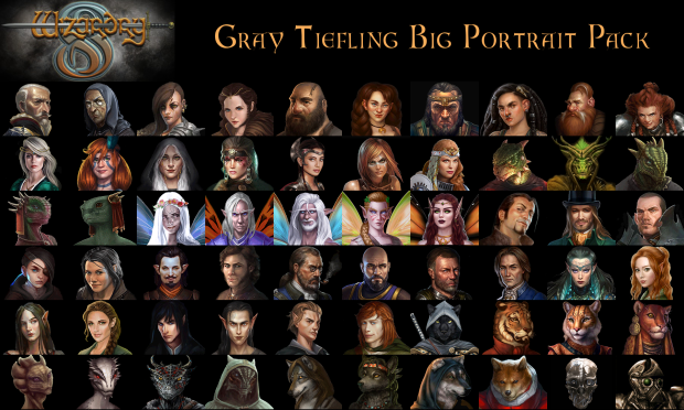 Gray Tiefling big portrait pack for Wizardry 8