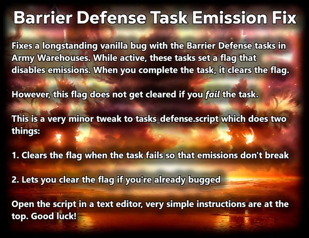 Barrier Defense Task Emission Fix