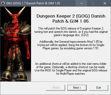 Dungeon Keeper 2 - Danish Sound & Text Mod for the GOG version