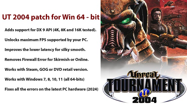 UT2004 patch for Win64 - Unreal Tournament 2004 patch Windows 10,11(UHDk1ng)