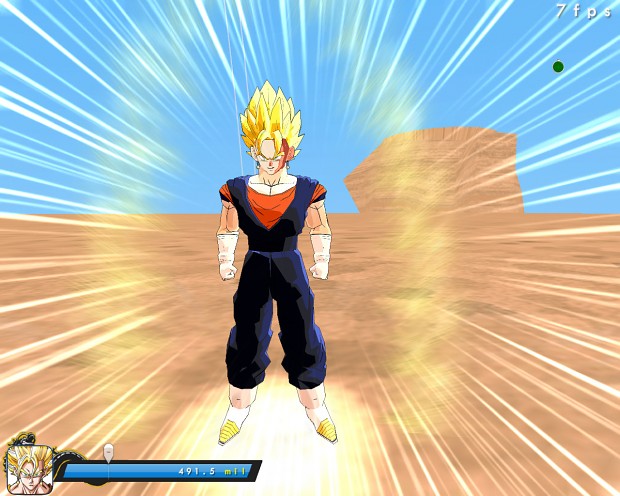 Gotenks SSJ4 with enrolled tail in the game Dragon Ball Z Budokai Tenkaichi  3 (Mod).