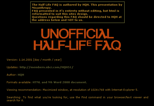 Half-Life Unofficial FAQ
