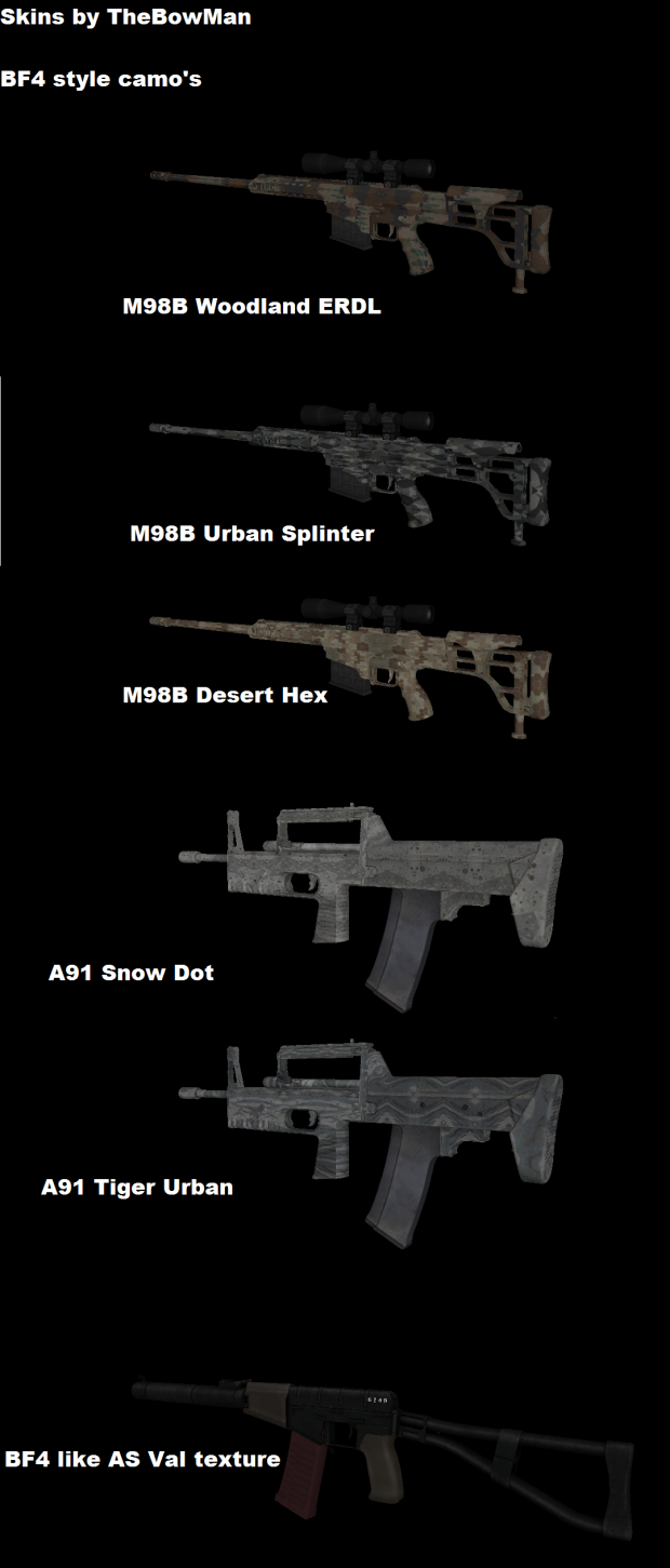 BF4 style skins M98B, AS Val, A91