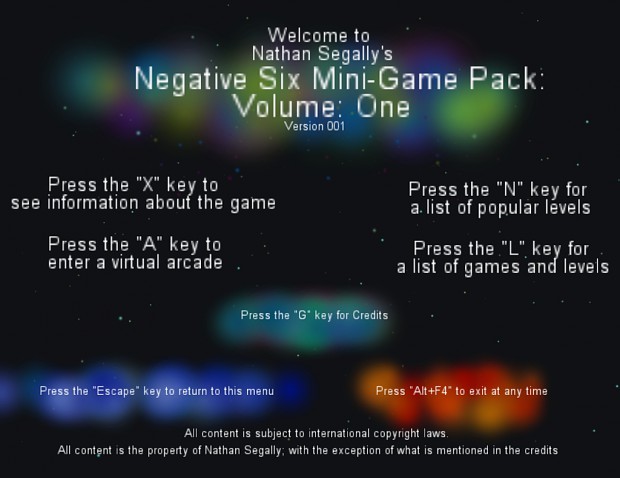 Negative Six Mini-Game Pack: Volume 01