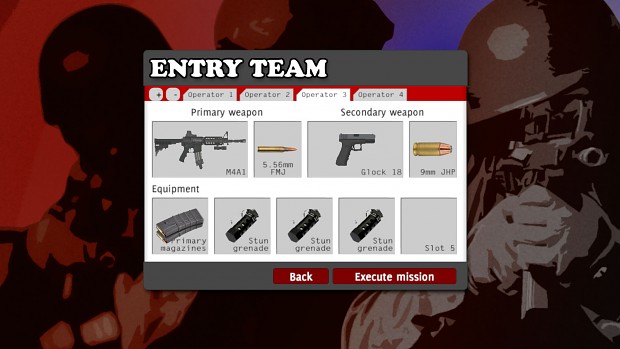 Team and equipment menu