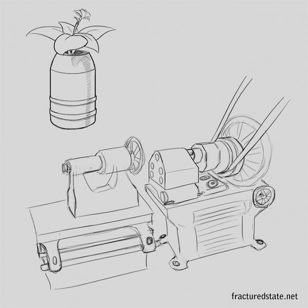 Artillery shell planter and early machinery sketch
