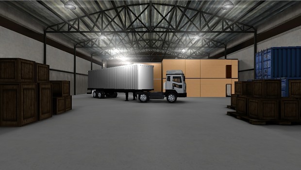 Truck and warehouse, in Unity.