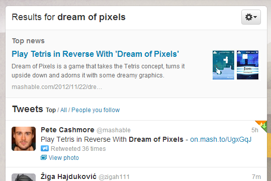 Dream of Pixels on Mashable -> Top news on Twitter