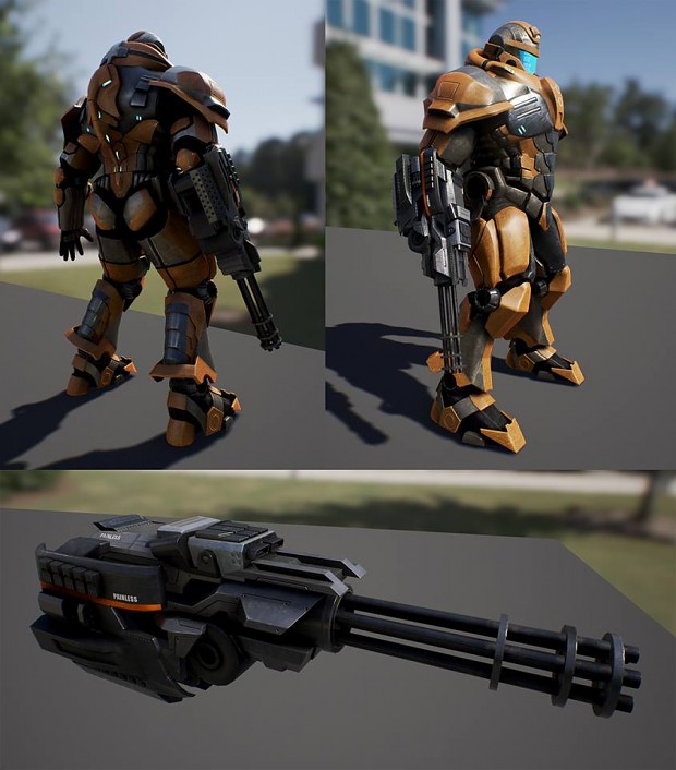 Battlesuit with minigun