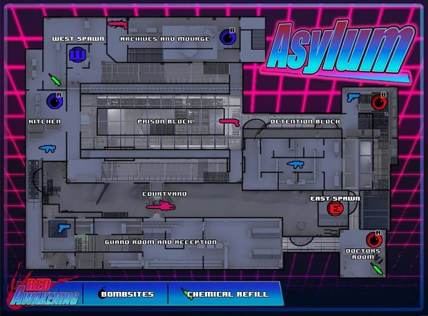 Asylum Map Top View in Neon Style