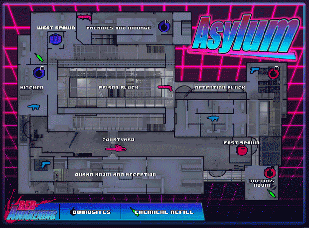 Asylum Map Top View in Neon Style