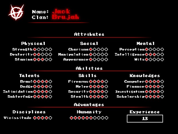 Character sheets from past games: Vampire The Masquerade