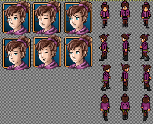 Frann character sprite and portraits
