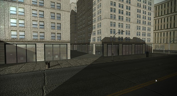 Areas between buildings are now concrete
