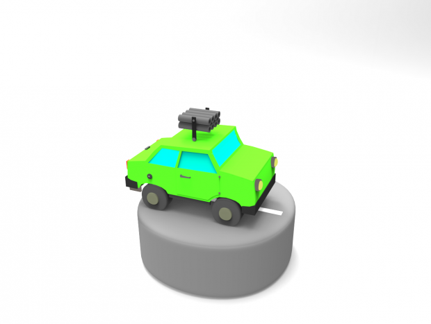 Car with calliope rocket launcher