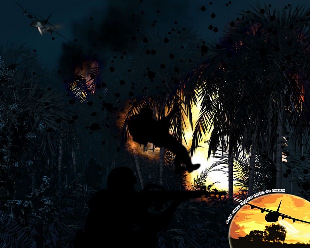 Game art, AC-130 attacks enemy in the jungle
