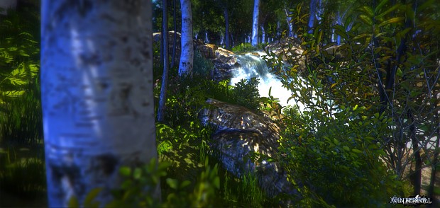 Waterfall in the birch woods