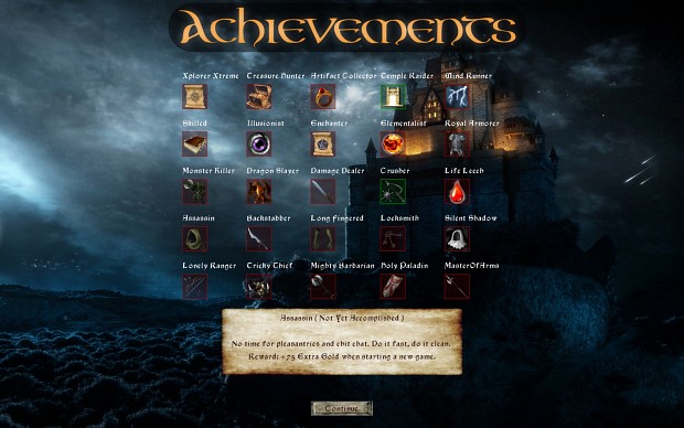 Title Screen, Achievements and New Game Options