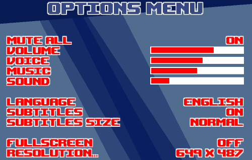 Translated options menu