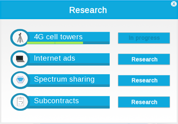 Mobile Carrier Tycoon: Research new technologies