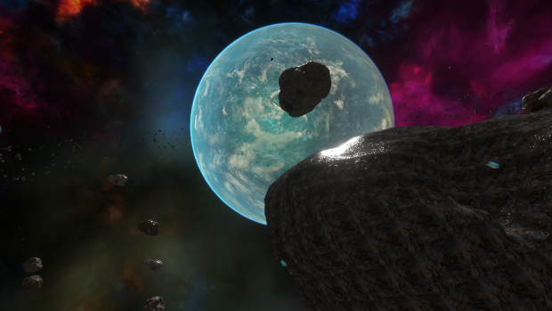 Asteroid field and resource harvesting on asteroid