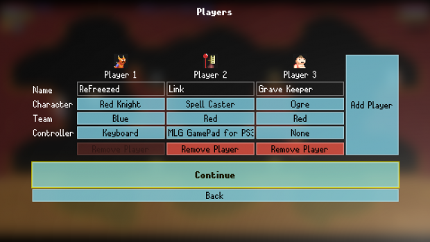 Player Setup Screen