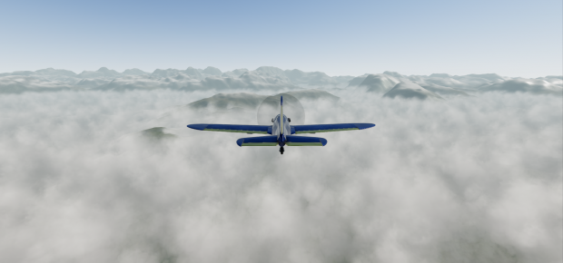 Prop plane above clouds
