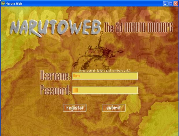 Naruto Web Log in screen