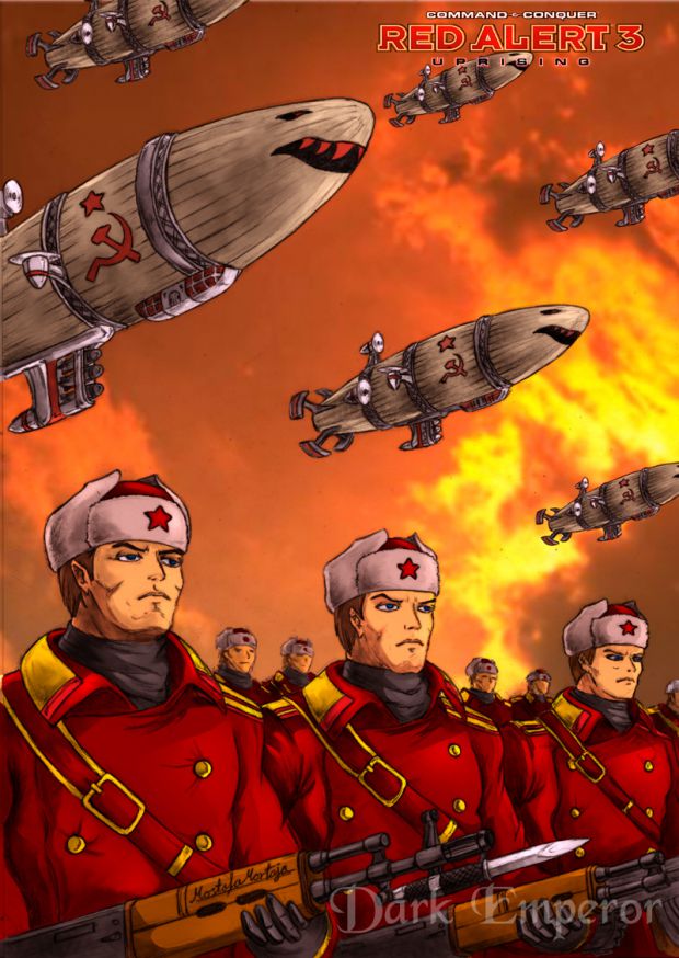 Soviet march under red sky