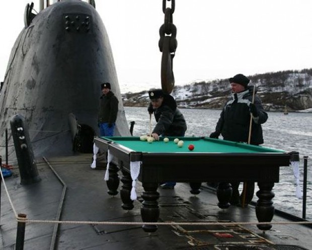Making a good use of the submarine's deck...