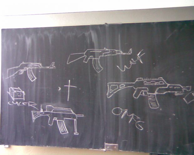 LOL... me and my friend bored in school... guns :D