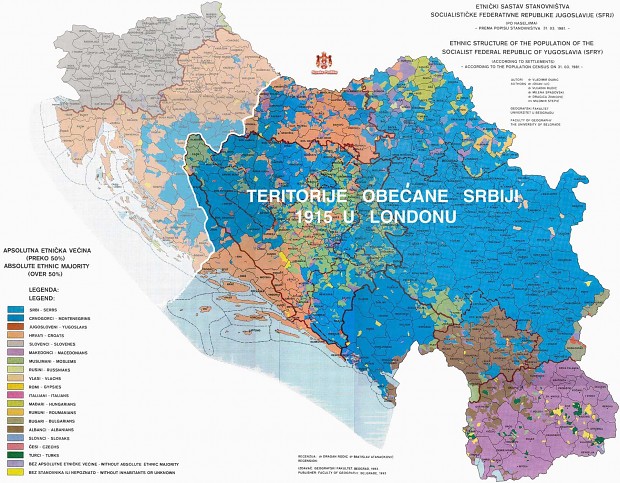 Mapa "Velike Srbije" obecane 1915 u Londonu