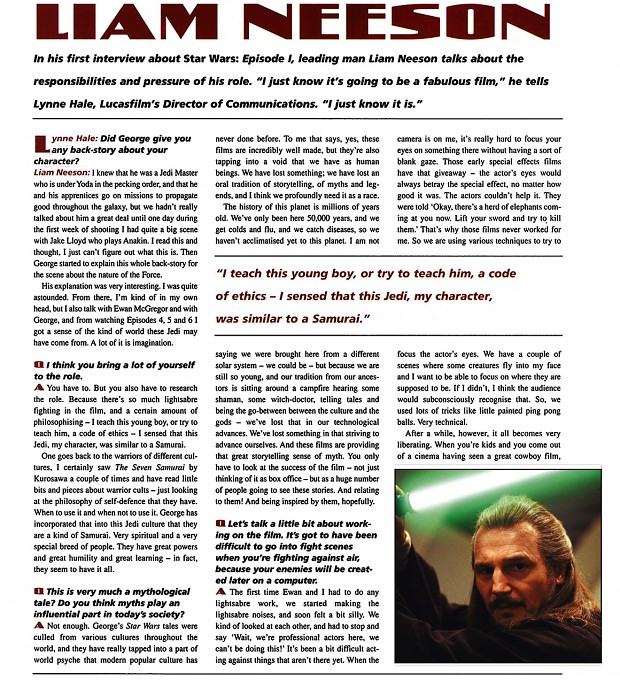 Liam Neeson - Qui-Gon Jinn - interview a