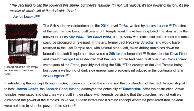 The Jedi Temple was built atop the Sith shrine