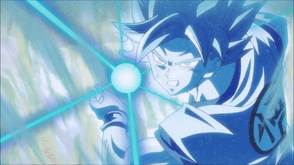 Goku Super Saiyan Blue blasting his oponent