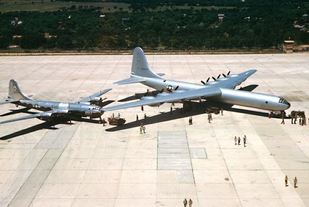 B-36 Peacemaker along side a B-29 Superfortress 