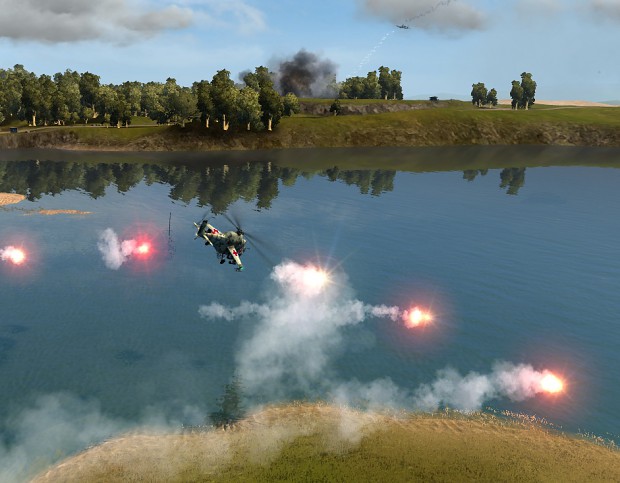 Medic Hind over a lake under WP FlaK in WiC MW mod