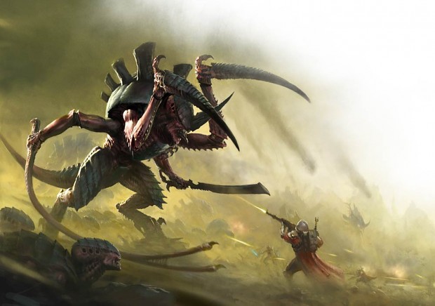 Skitarii Vanguard confronts a mighty hive tyrant