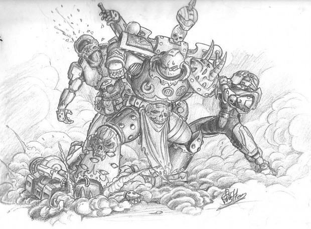 Chaos Marine defeating Halo Spartans