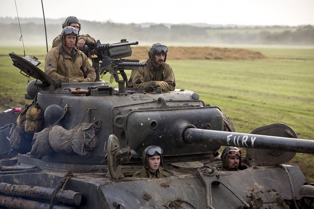 Fury Sherman tank with crew