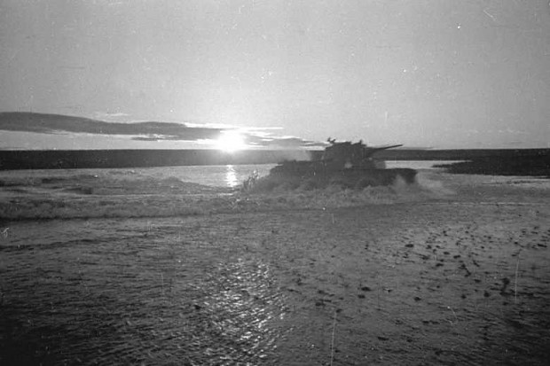 Soviet BT Tank crossing Khalkhyn Gol river.