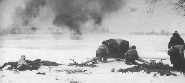 German Pak 40 anti tank gun knocks out a T34